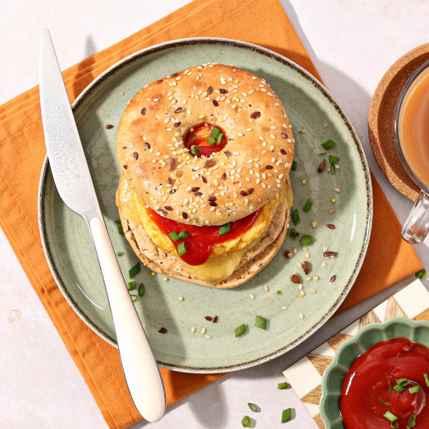 High Protein Breakfast Sausage Bagel